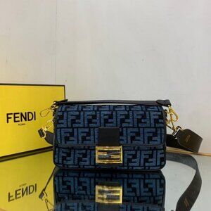Fendi medium handbag in chenille with blue FF jacquard pattern